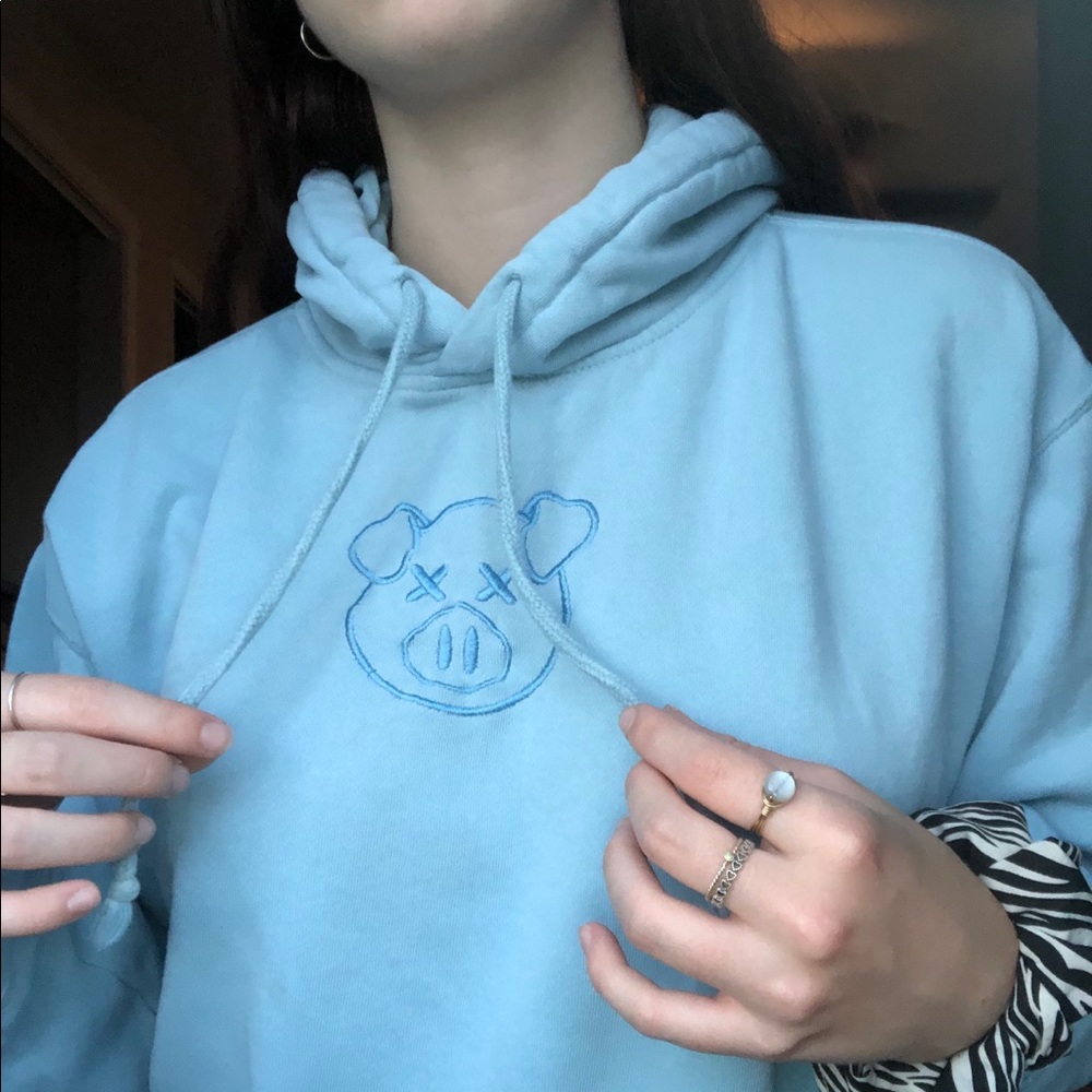shane dawson light blue pig hoodie